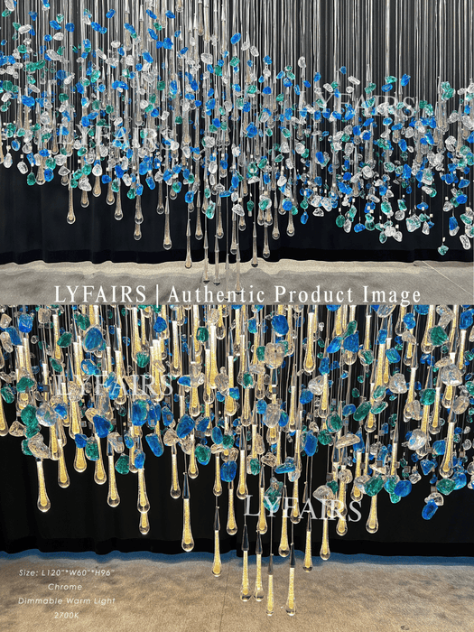 Extra Large Floating Glass Raindrop Colorful Stone Chandelier for Hotel/Restaurant/Villa