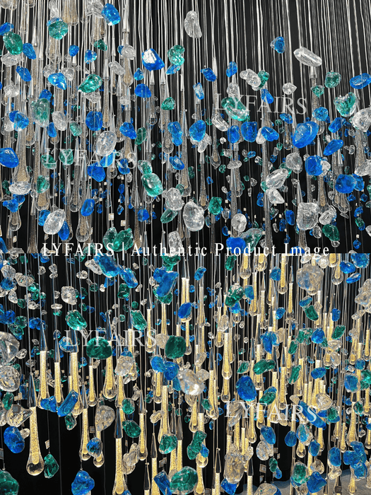 Extra Large Floating Glass Raindrop Colorful Stone Chandelier for Hotel/Restaurant/Villa