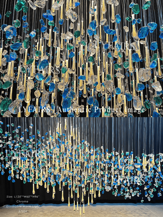 Extra Large Floating Glass Raindrop Colorful Stone Chandelier for Hotel/Restaurant/Villa