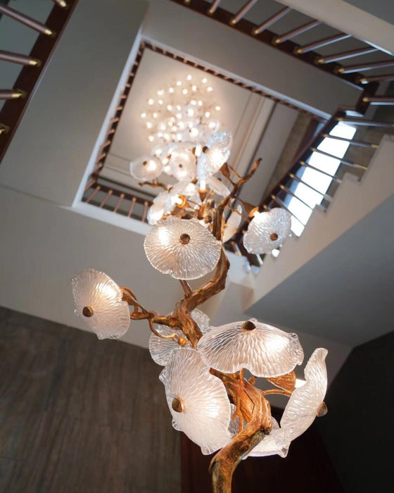 Flush Mount Mushroom Glass Chandelier for High Ceiling