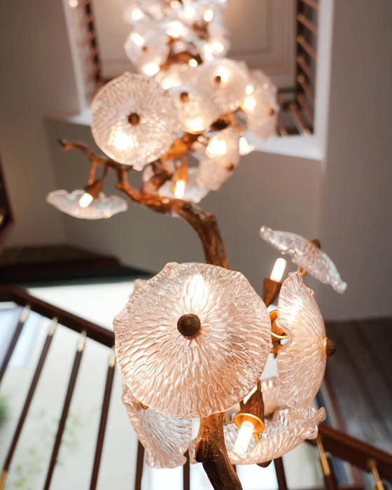 Flush Mount Mushroom Glass Chandelier for High Ceiling
