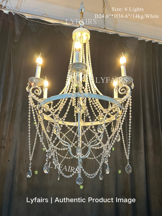 French Vintage Rustic Style Crystal Candle Chandelier
