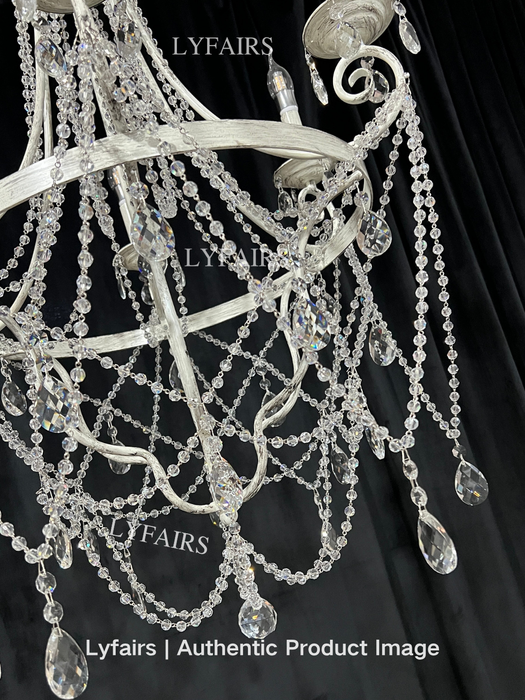 French Vintage Rustic Style Crystal Candle Chandelier