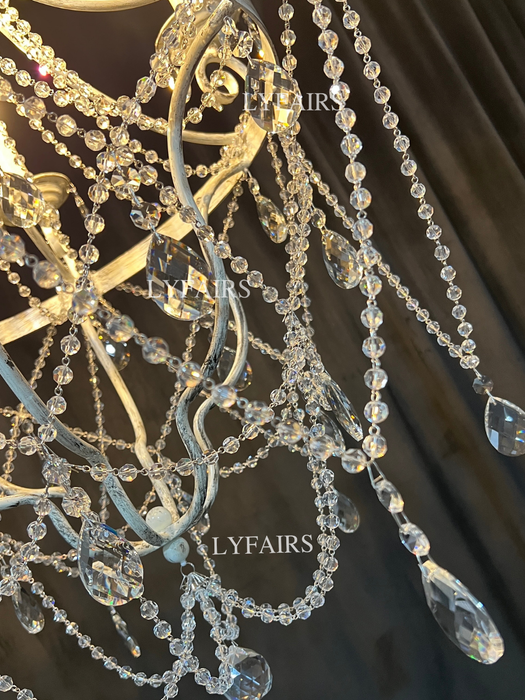 French Vintage Rustic Style Crystal Candle Chandelier