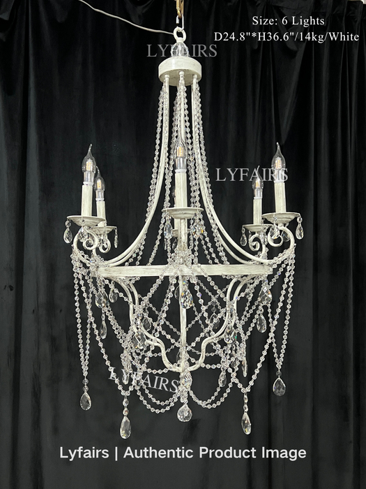 French Vintage Rustic Style Crystal Candle Chandelier