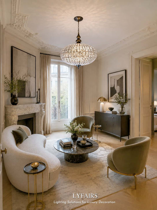 French Vintage Bead Ellipsoid Crystal Chandelier for Living Room/Bedroom