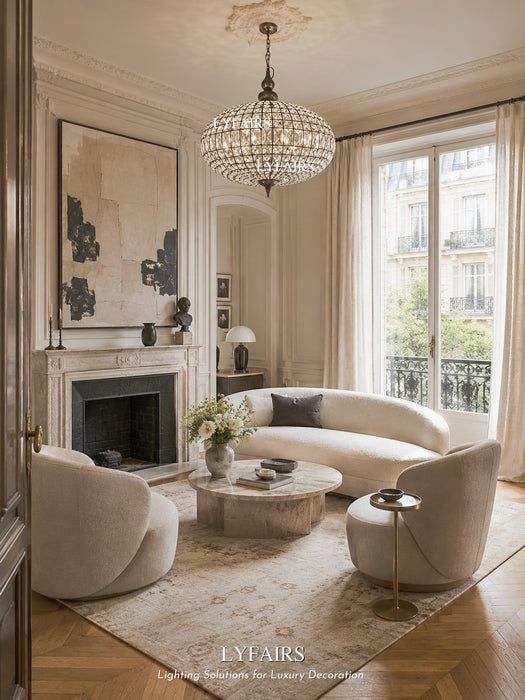 French Vintage Bead Ellipsoid Crystal Chandelier for Living Room/Bedroom