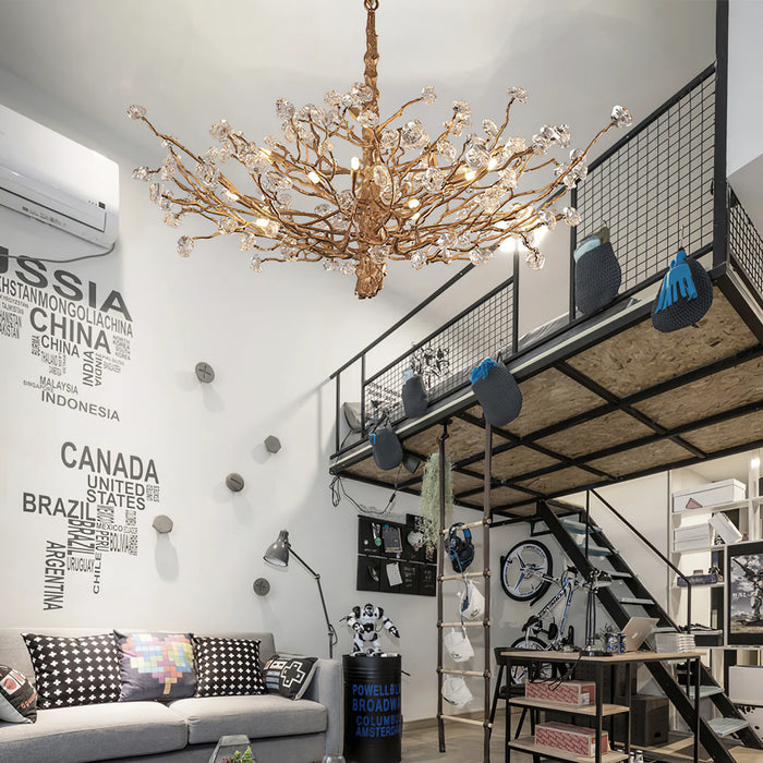 Lámpara de araña de rama de piedras preciosas de diseño creativo para sala de estar/dormitorio