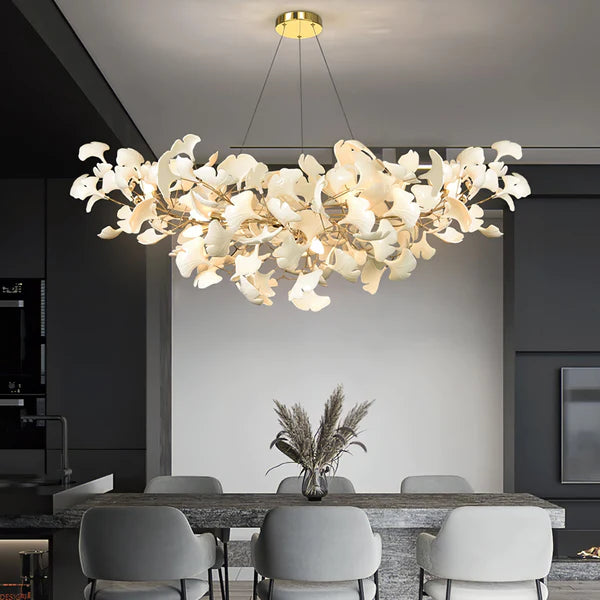 Modern Luxury Linear Ginkgo Ceramic Chandelier for Dining Room/Kitchen Island