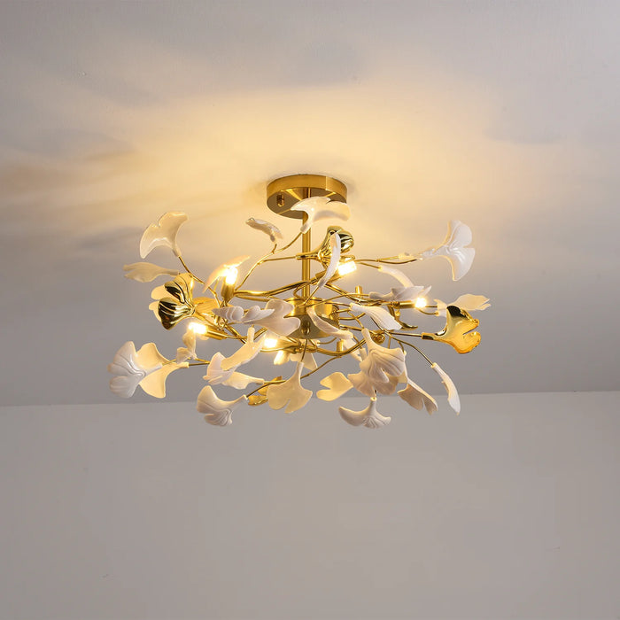 Lámpara de araña Ginkgo de cerámica moderna para salón/dormitorio