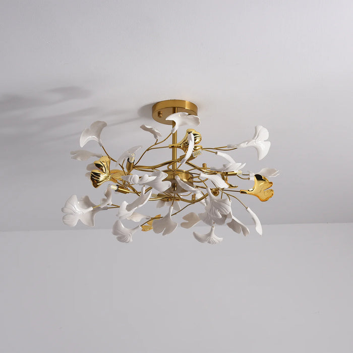 Lámpara de araña Ginkgo de cerámica moderna para salón/dormitorio