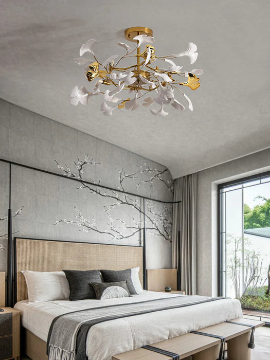 Modern Ceramic Gingko Chandelier for Living Room/Bedroom