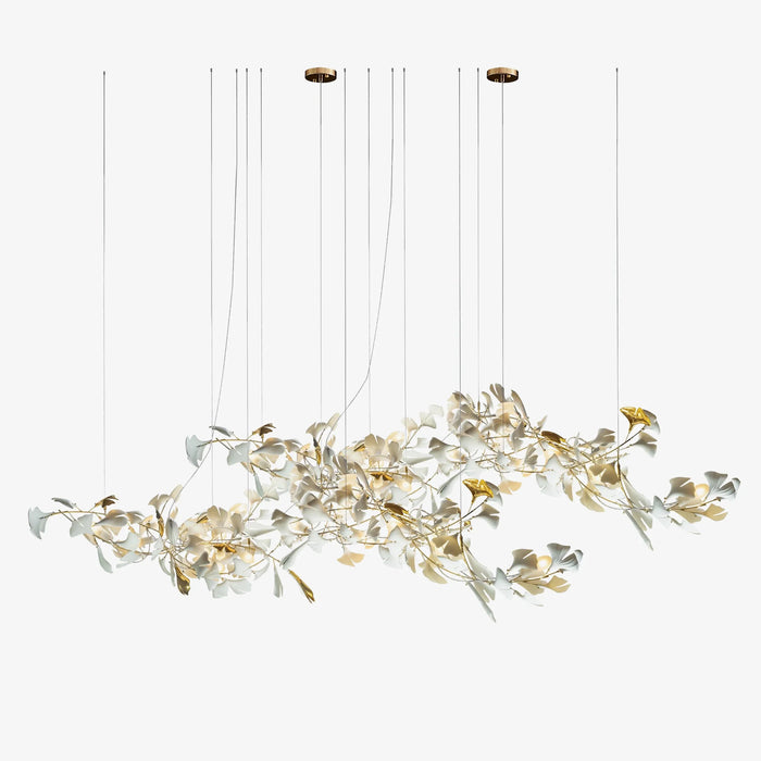 Lámpara colgante de rama de árbol de hierro, candelabro de flores blancas con ramita de cerámica Extra grande, para sala de estar/comedor grande