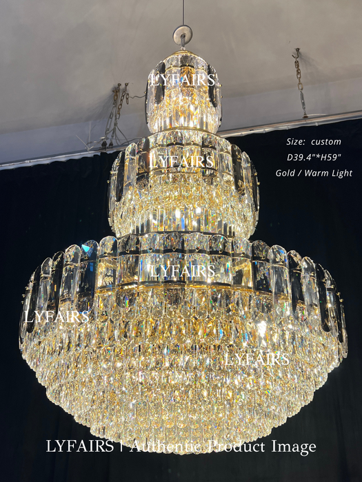 Candelabro de cristal gris ahumado y transparente Golden Era Grand Cascade para techos altos