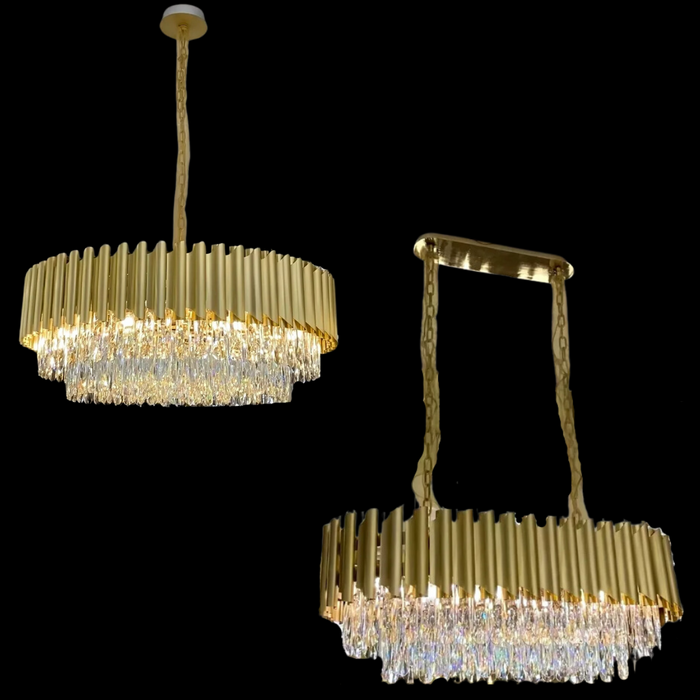 Lámpara de araña de cristal redonda/rectangular moderna clásica con acabado dorado para sala de estar/comedor