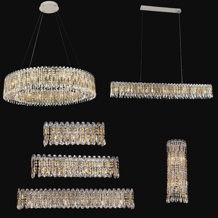 Lámpara de araña redonda/rectangular/rectangular empotrada de colección Drum con cuentas de cristal de lujo ligero