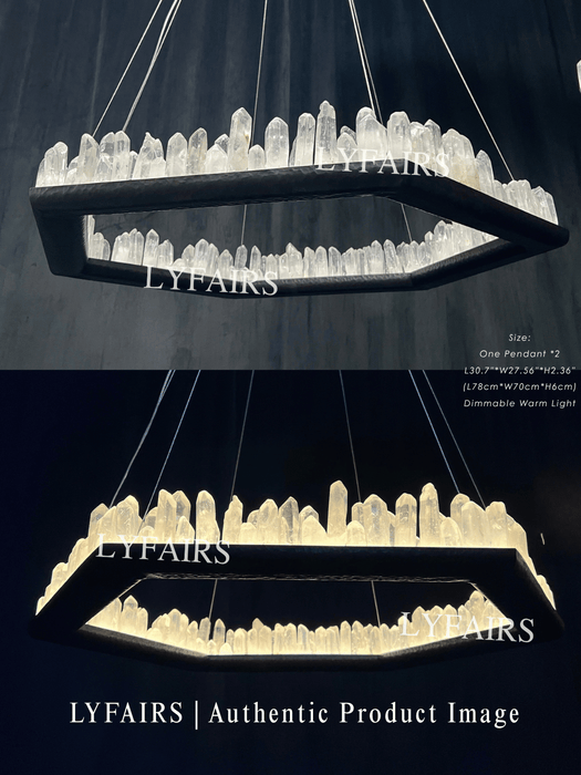 Hand Hammered Brass Natural Crystal Chandelier for High-ceiling/Low-ceiling