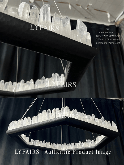 Hand Hammered Brass Natural Crystal Chandelier for High-ceiling/Low-ceiling