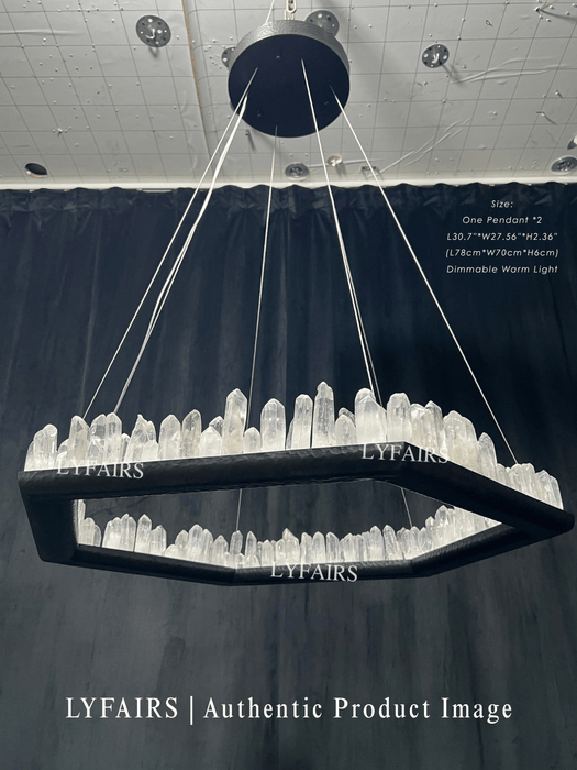 Hand Hammered Brass Natural Crystal Chandelier for High-ceiling/Low-ceiling