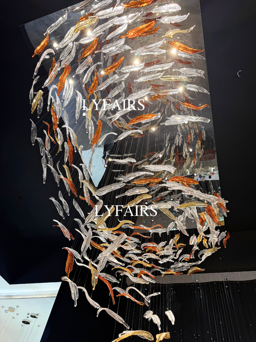 Modern Luxury Oversize Cascade Floating Leaf Glass Chandelier for Villa/Lobby/Hall/Foyer