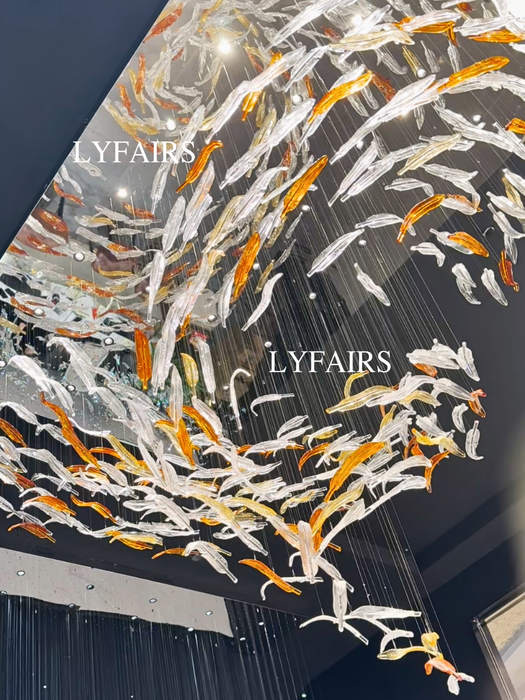 Modern Luxury Oversize Cascade Floating Leaf Glass Chandelier for Villa/Lobby/Hall/Foyer