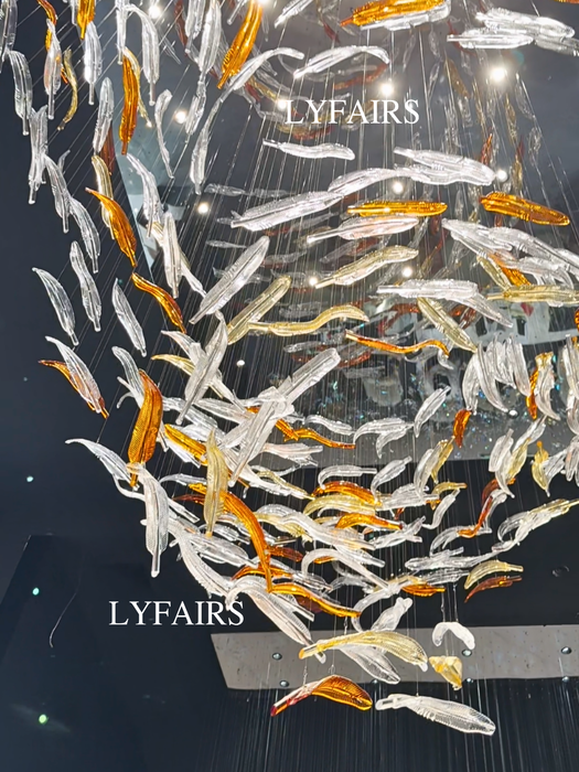 Modern Luxury Oversize Cascade Floating Leaf Glass Chandelier for Villa/Lobby/Hall/Foyer