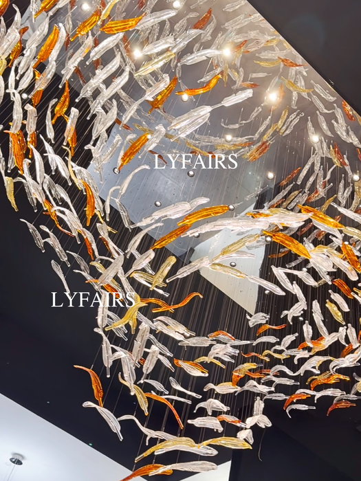 Modern Luxury Oversize Cascade Floating Leaf Glass Chandelier for Villa/Lobby/Hall/Foyer