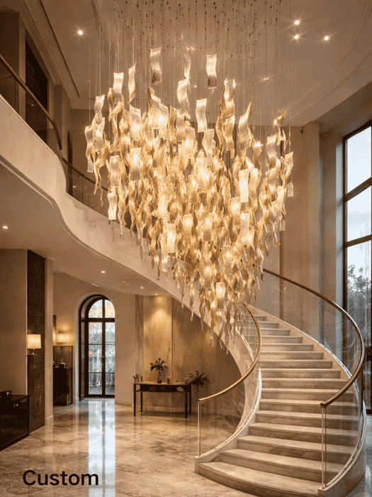 Modern Luxury Floating Wave Glass Panel Chandelier for Living Room/Staircase/High Ceilings