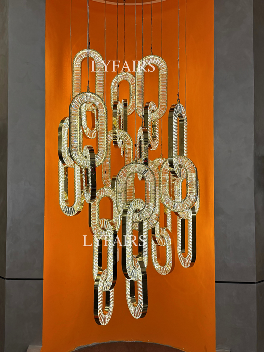 Modern Luxury Crystal Chain Cluster Chandelier for High Ceiling/Dining Room