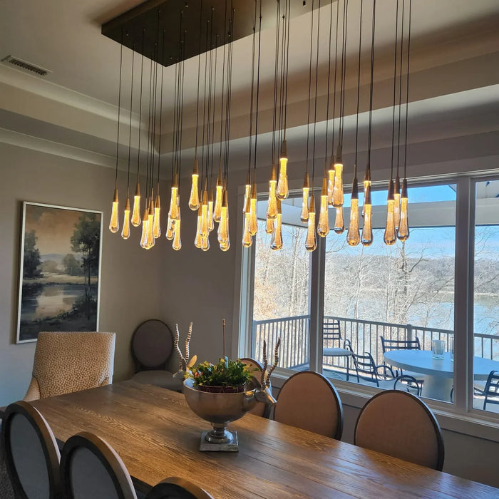 Modern Cascade Raindrop Linear Crystal Chandelier for Dining Room/Kitchen Island