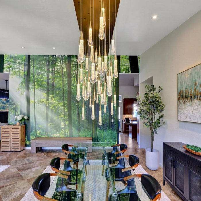 Modern Cascade Raindrop Linear Crystal Chandelier for Dining Room