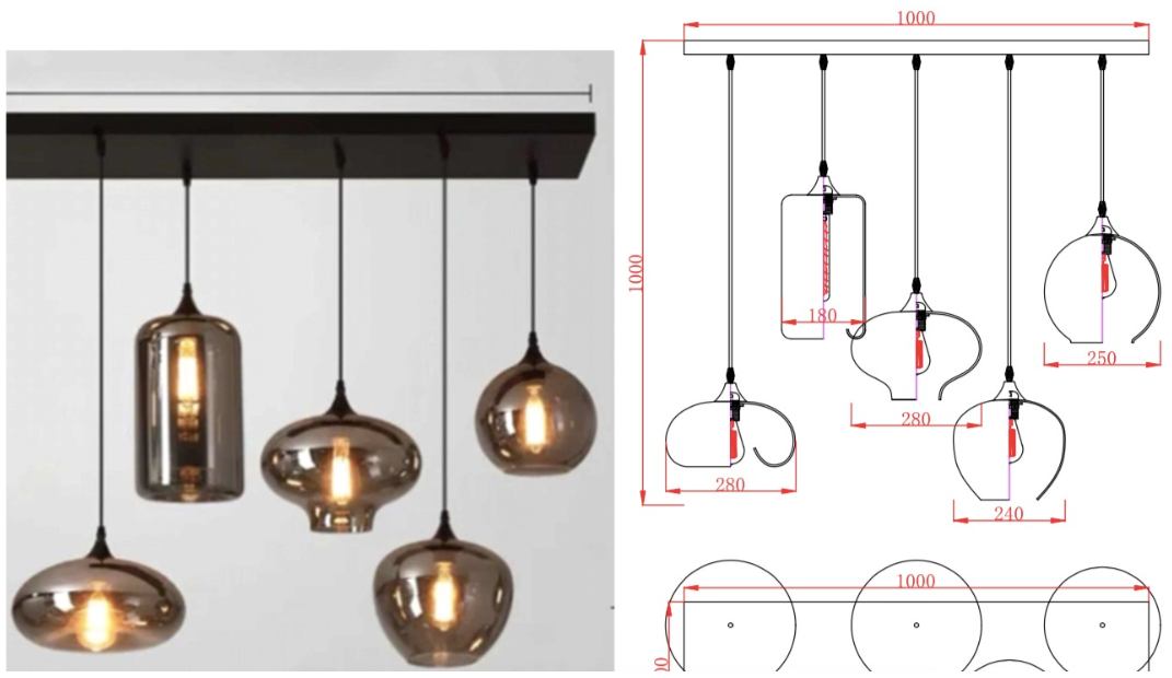 Custom Smoky Gray Glass Chandelier