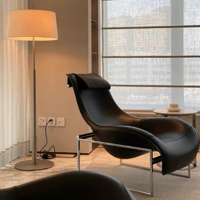 Italian Minimalist Fiberglass Lounge Chair Leather Accent Chair