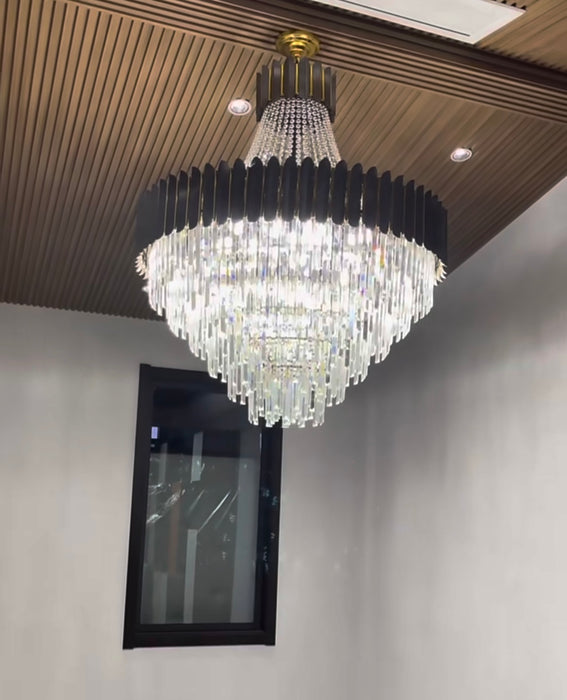 Lámpara de araña de cristal negra de moda, accesorio de iluminación de techo para vestíbulo y pasillo