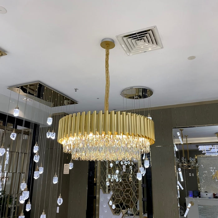Lámpara de araña de cristal redonda/rectangular moderna clásica con acabado dorado para sala de estar/comedor