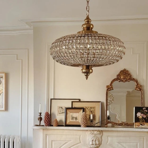 French Empire Vintage Bead Ellipsoid Crystal Chandelier for Living Room Bedroom