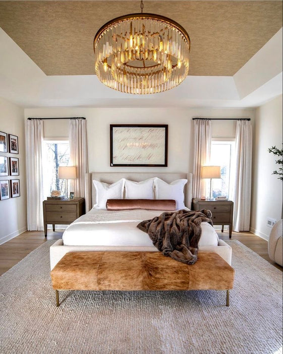 Modern Round Crystal Chandelier in Brass/Black Finish