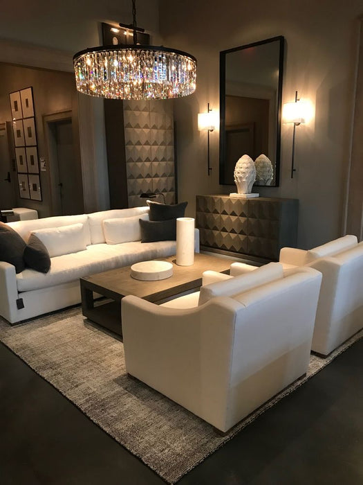 Modern Round Crystal Chandelier in Brass/Black Finish