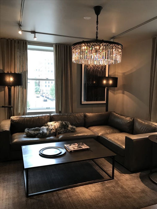 Modern Round Crystal Chandelier in Brass/Black Finish