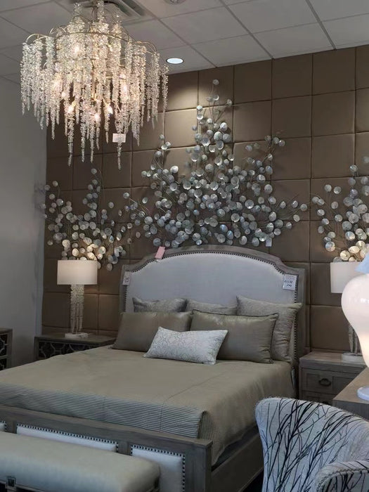 Large Transparent metal frame Light Luxury Elegant Sliver Flower Branch Chandelier For Living/Dinning/Bedroom Room/Hallway