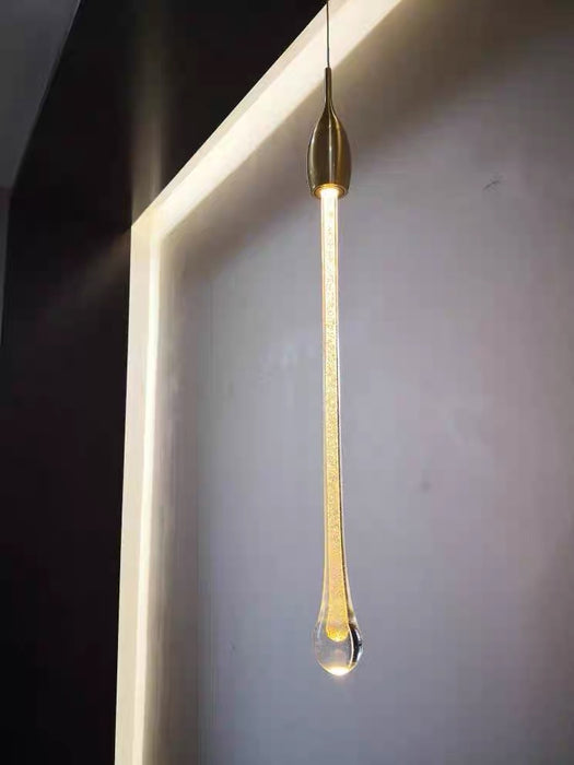 Foyer Glass Drops Lampadario a sospensione Scala a chiocciola Lampada da soffitto alta con finitura dorata