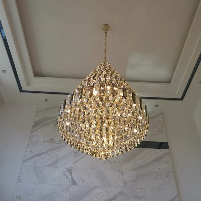 Lampadario per scale/atrio con lampada da soffitto di lusso in cristalli ad alta trasparenza