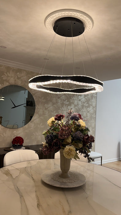 Modern Minimalist Art Wave Crystal Chandelier Suit in Black Finish for Living Room & Dining Room