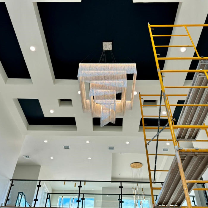 Extra Large Art Multi-tier Aluminum Chain Tassel Chandelier for High-Ceiling Room