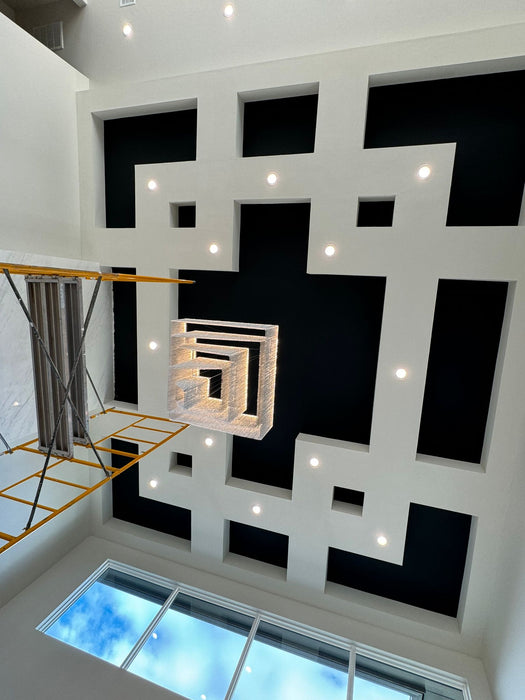 Lámpara de araña de borlas de cadena de aluminio de varios niveles, arte extragrande, para habitación de techo alto