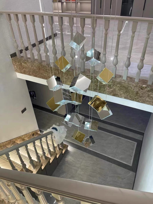 Designer Model Art Minimalist Square Stone Collection Pendant Chandelier for Staircase/Living Room