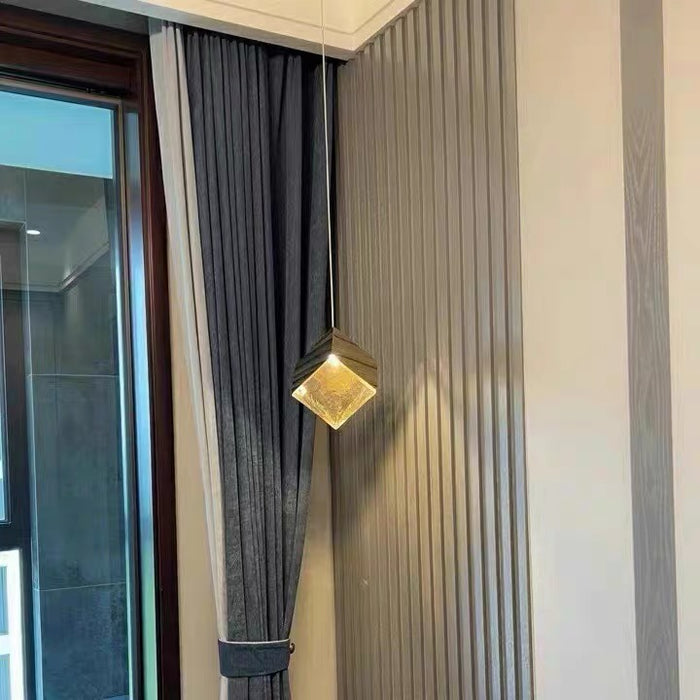 Lámpara colgante de colección de piedra cuadrada minimalista, modelo de diseñador, para escalera/sala de estar