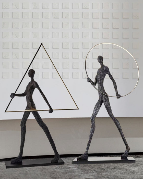 Lámpara de pie LED con arte de estatua humana circular/cuadrada/triángulo