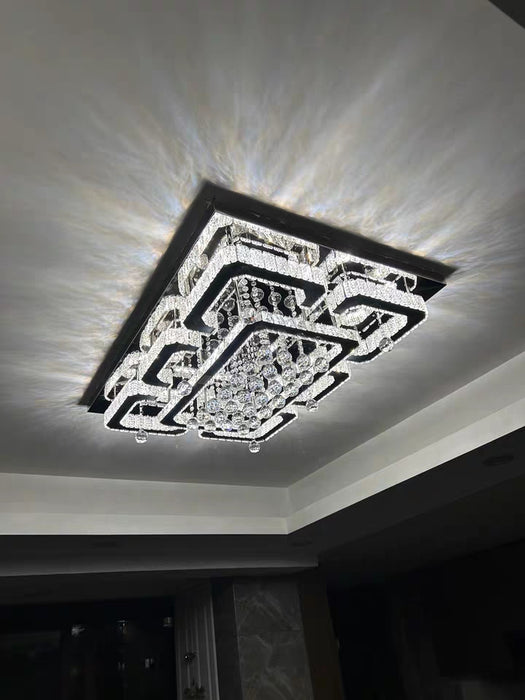 Lámpara de araña rectangular de lujo con montaje empotrado de cristal regulable