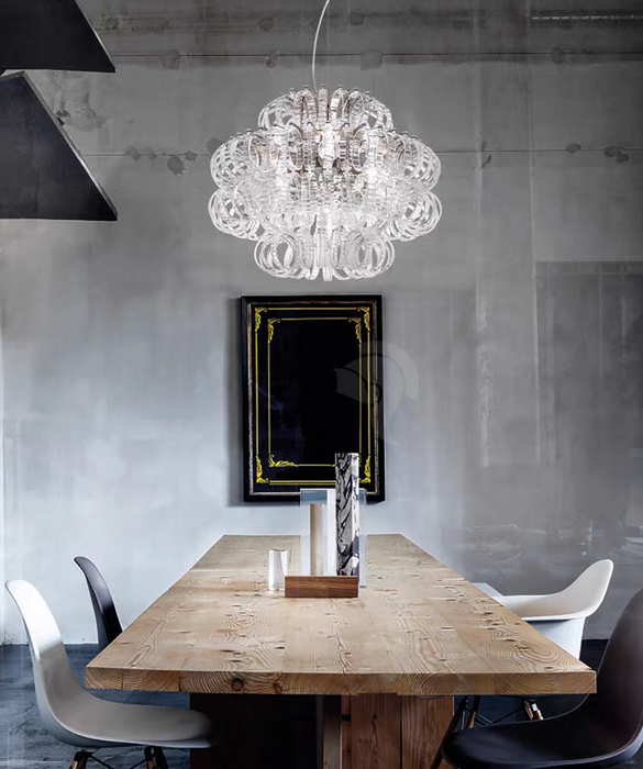 Italian Light Luxury Round Glass Chandelier for Low Ceiling